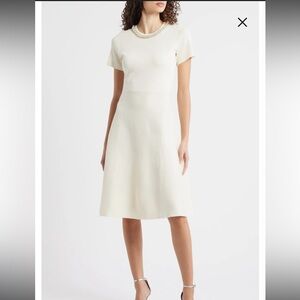 Cream Midi Dress with Pearl Detail